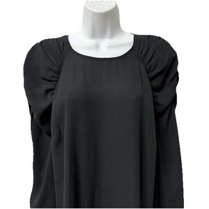 WHO WHAT WEAR Blouse Women L Black Long Puff Sleeve Classy Boho Sheer Whimsigoth